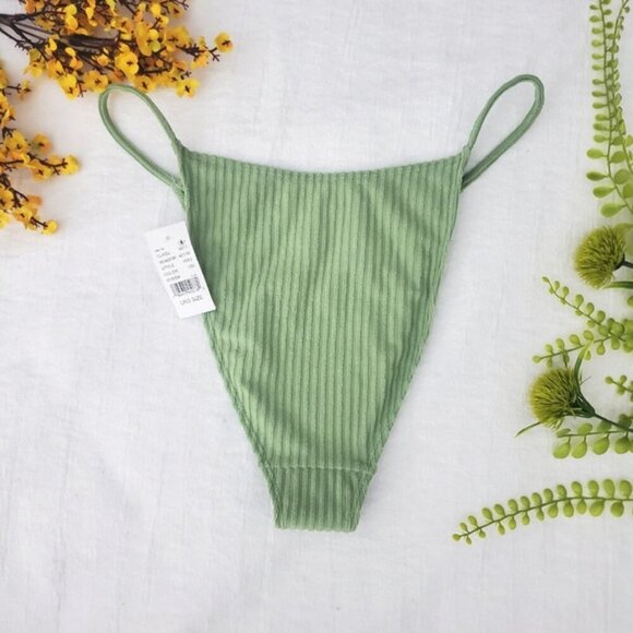 PACSUN Eco Green "Avalon" Terry Ribbed High Cut Bikini Bottom - Picture 5 of 11